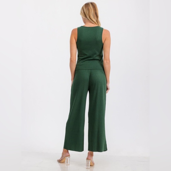 SALE! 028.  SLEEVELESS TANK TOP & ELASTIC WAIST PANTS RIBBED 2PC SET-NWT - Picture 4 of 4